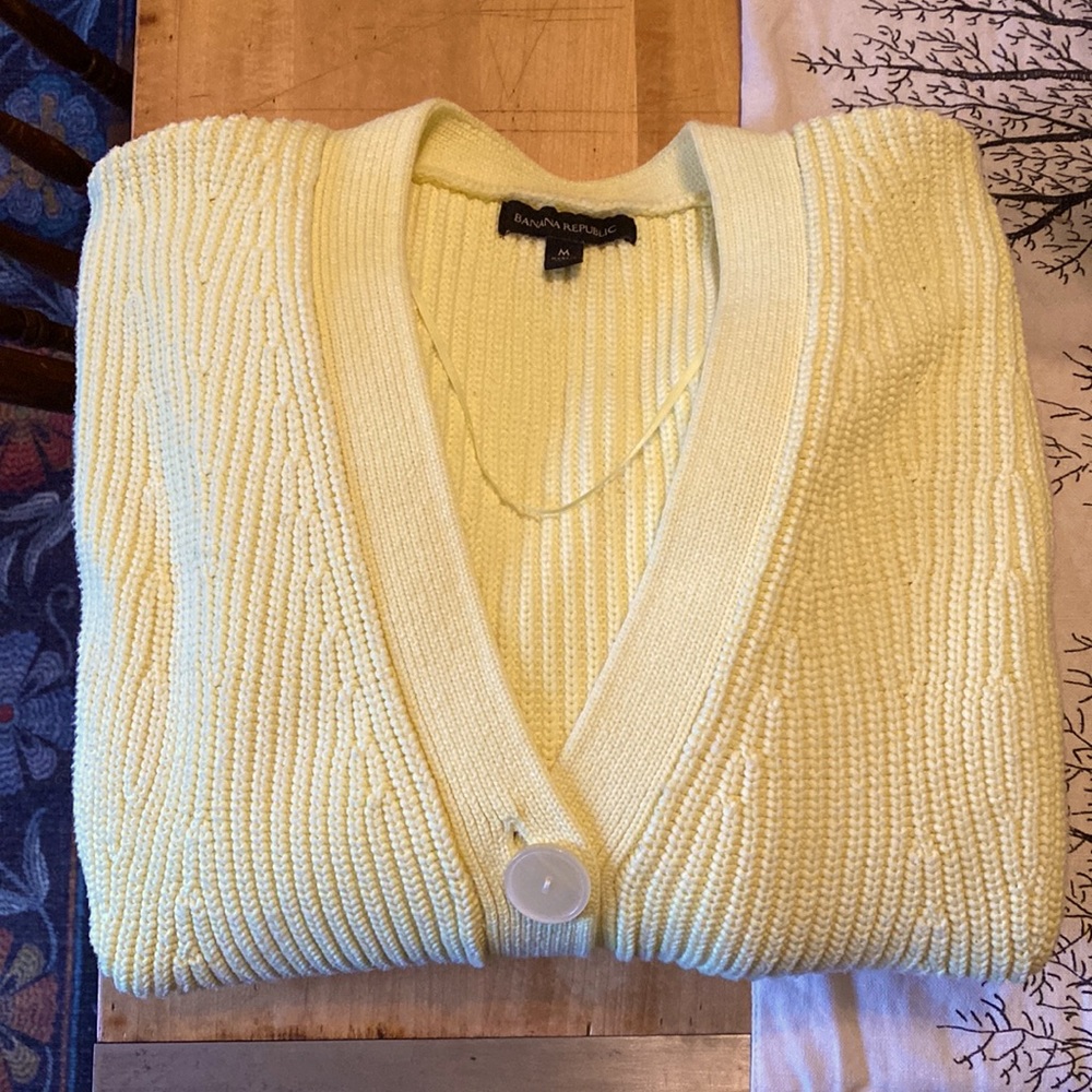 Banana Republic Butter Chunky Ribbed Cardigan Sweater, “Yellow Confetti” Knit - Picture 6 of 17